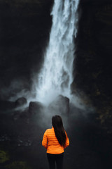 Wall Mural - Traveler by a waterfall