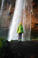 Wall Mural - Traveler by a waterfall