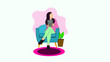 A girl sitting on a relax chair and working on a Tablet. A young girl working from home vector illustration.