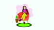 A girl sitting on a relax chair and UsingTablet. A young girl working from home vector illustration.