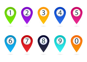 Poster - Set of infograph numbers. Bullet point icons. Infographic of arrows and circles. 3d pointers. 20 gradient buttons for list, promotion, flyer. Color shapes, bubbles, tags, signs for interface. Vector