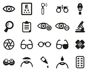 Canvas Print - Optometry Exam & Optometry Equipment Icons Black & White Set Big