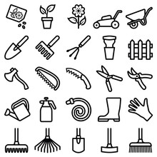 Garden Tool Icon Collection - Vector Outline Illustration