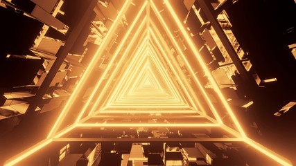 Wall Mural - 3D rendering of gold triangular lights condensing into a single point