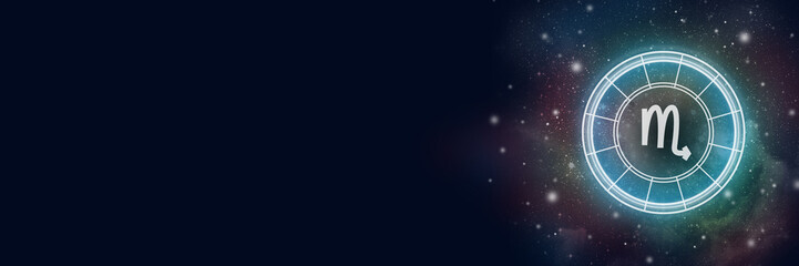 Wall Mural - astrological circle with the zodiac sign scorpio on a background of the starry sky. illustration for