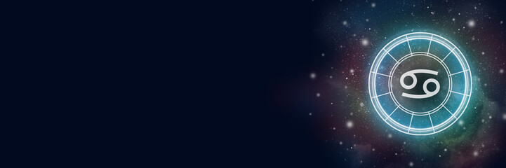 Wall Mural - astrological circle with the zodiac sign cancer against the background of the starry sky. illustrati