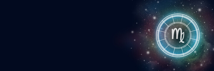 Wall Mural - astrological circle with the zodiac sign virgo against the background of the starry sky. illustratio