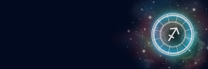 Wall Mural - astrological circle with the zodiac sign sagittarius against the background of the starry sky. illus