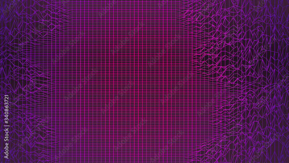 Synthwave background. Pink 80s grid backdrop. Geometric 3d landscape ...