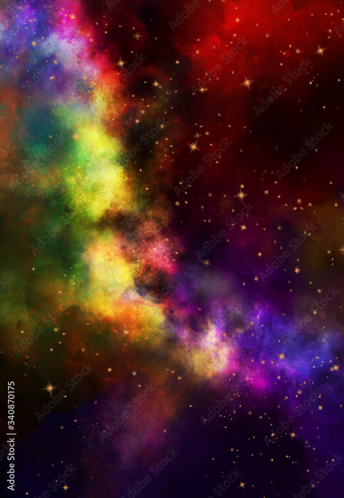 Star field in galaxy space with nebula, abstract watercolor digital art ...