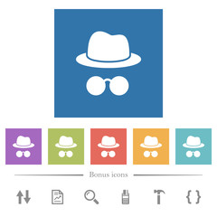 Sticker - Incognito with glasses flat white icons in square backgrounds