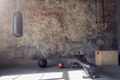 Gym with old brick wall with sports equipment