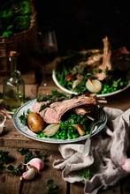 Easter Lamb With Vegetables And Herbs.style Rustic.