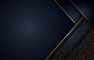 Wall Mural - Black gradient abstract layer geometric overlaps illustration with golden glitter