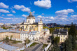 Aerial view on St. George's Cathedral in Lviv, Ukraine from drone