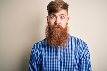 Canvas Print - Handsome Irish redhead business man with beard standing over isolated background with serious expression on face. Simple and natural looking at the camera.