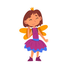 Sticker - Girl Dressed as Fairy Princess, Cute Kid Playing Dress Up Game Cartoon Vector Illustration