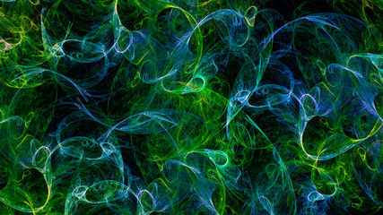 Wall Mural - abstract neon fractal pattern in the form of smoke on a dark background and is suitable for use in p