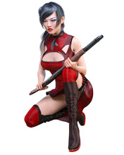3D Japanese Warrior Amazon Woman Render.