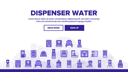 Wall Mural - Dispenser Water Tool Landing Web Page Header Banner Template Vector. Dispenser Water Electronic Equipment And With Manual Pump, Cooling And Heating Device Illustrations