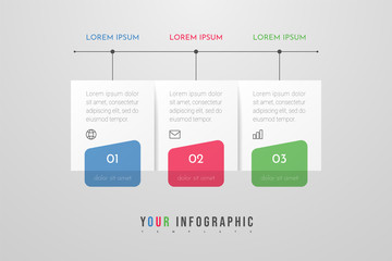 Wall Mural - Infographic design with icons and 3 options or steps. Infographics business concept. Can be used for info graphics, flow charts, presentations, web sites, banners, printed materials.