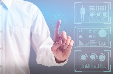Poster - Business man pressing buttons on infographic panel