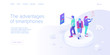 Smartphone communication concept in isometric vector illustration. Electronic messaging app for cell phone. Social media or mobile application layout template for website landing page.