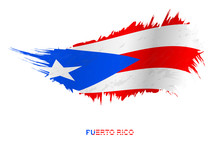 Flag Of Puerto Rico In Grunge Style With Waving Effect.