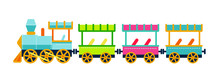 Children's Train Vector Illustration In Flat Style. 
A Train From An Amusement Park Isolated On A White Background.