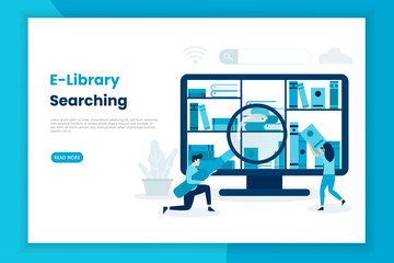 Wall Mural - E-Library searching concept landing page. This design can be used for websites, landing pages, UI, mobile applications, posters, banners