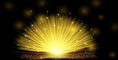 Wall Mural - Confetti glittering wave. Vector golden sparkling comet tail. Christmas light effect. Sparkling golden magic light on black. Glowing gold dust, shiny glittering effect. Glitter bright trail