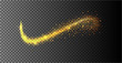 Confetti glittering wave. Vector golden sparkling comet tail. Christmas light effect. Sparkling golden magic light on black. Glowing gold dust, shiny glittering effect. Glitter bright trail