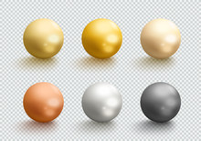 Metal Balls Gold Silver Bronze 3d Spheres Vector Set