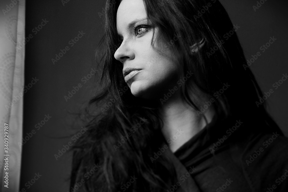 Beautiful Young Woman With Long Hair Looking Away - obrazy, fototapety, plakaty 