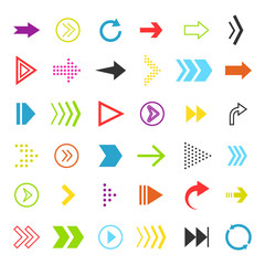 Aufkleber - Vector motion arrows icon. Flat colorful line pointer for direction ui. Graphic colorful cursor shape for navigation button for web. Arrows symbol collection. Digital multi form sign for click on app.