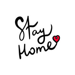 Poster - Stay home beautiful lettering in cartoon comic style with decorative elements