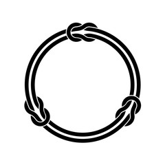 Circle frame with knots and two infinite even ropes. Black color round wires decoration.