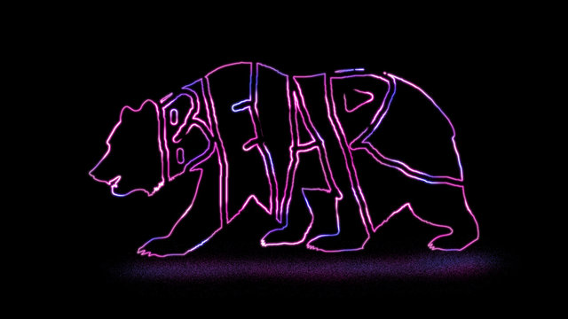The text BEAR written in the shape of deer with neon light effect. animal text outline with neon light effect.