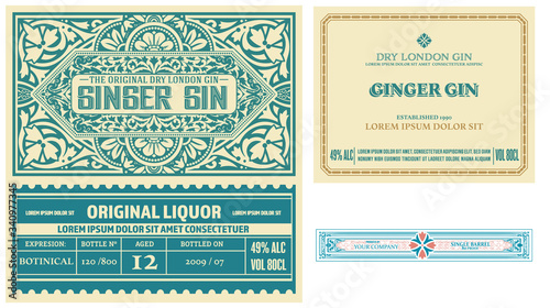 Set of full Vintage Gin Labels. Vector layered Poster Mural XXL