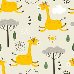 Canvas Print - Seamless pattern with cute giraffes.