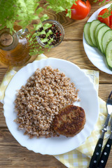 Wall Mural - cutlet with buckwheat and vegetables