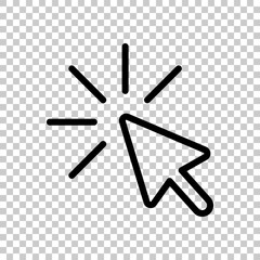 Poster - Computer pointer, cursor or mouse arrow, click, outline design. Black symbol on transparent background