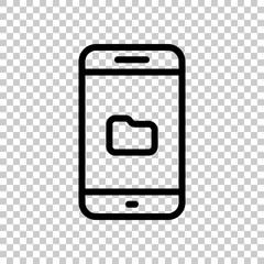 Poster - Mobile phone and folred, file explorer, outline design. Black symbol on transparent background