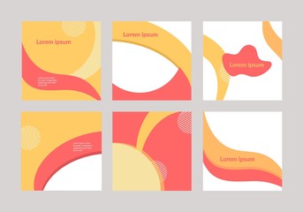 Poster - Colorful trendy design set of square banner template vector flat illustration. Smooth wave abstract creative graphic flyer, poster, cover with place for text. Lorem ipsum