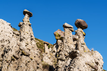 Wall Mural - Stone mushrooms, wind erosion of rocks. Russia, Altai Republic, Ulagansky district, Chulyshman valley, Akkurum tract