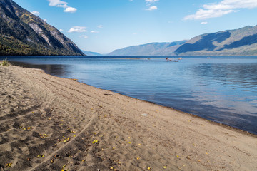 Wall Mural - Landscape overlooking a mountain lake. Russia, Altai Republic, Ulagansky District, Lake Teletskoye, Cape Kirsay