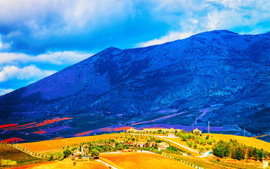 Sticker - Landscape with mountains in Segesta in Sicily reflex