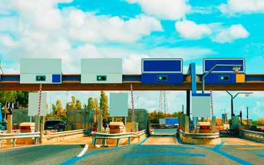 Sticker - Toll booth with Blank traffic sign in road in Italy reflex