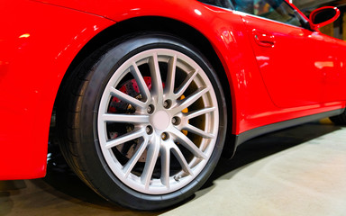 Wheel in red vintage classic car auto reflex