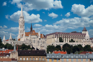 Canvas Print - Fishermans towers and Matthias church in Budapest Hungary